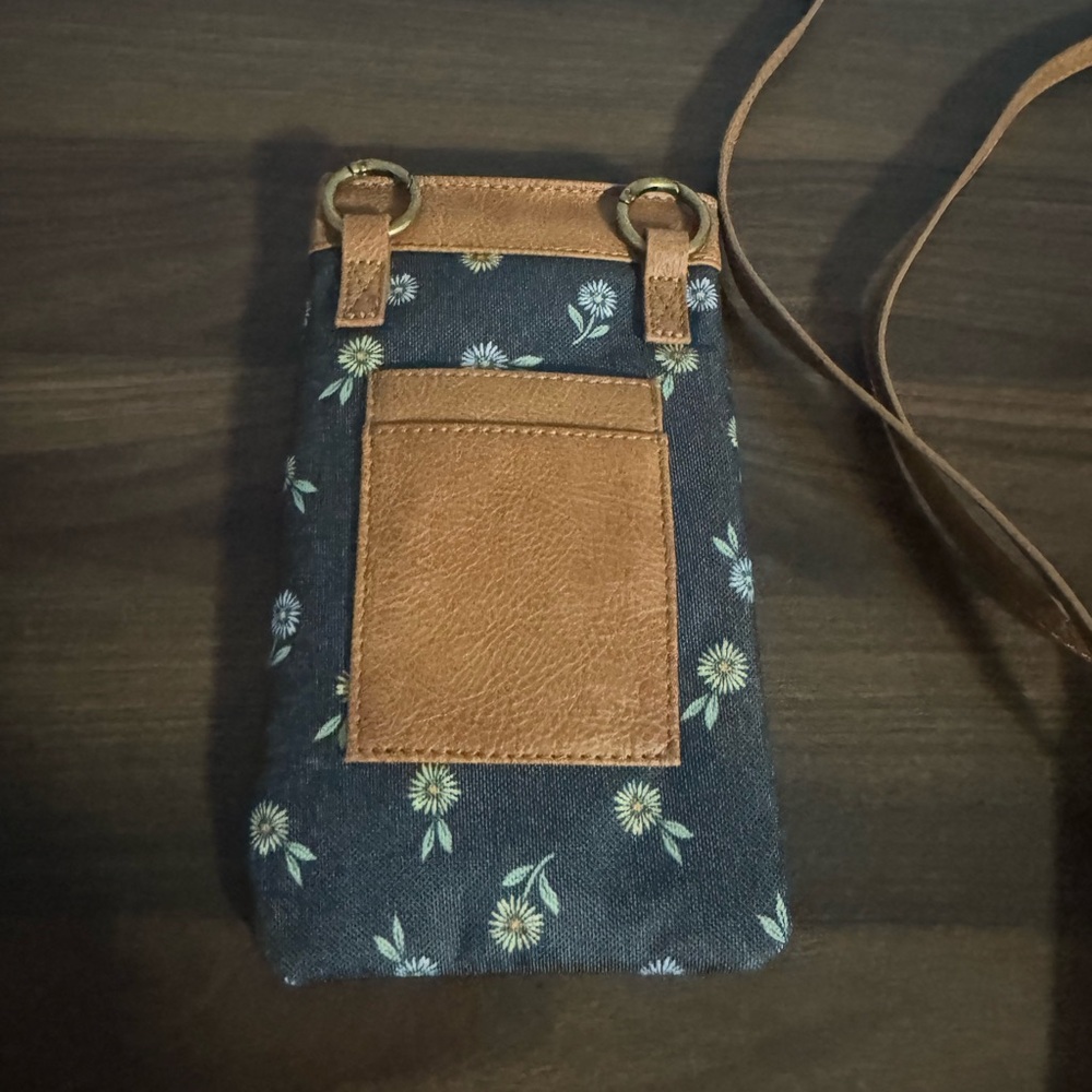 Thirty-One Gray  Crossbody Phone Pouch with Faux Leather Accents